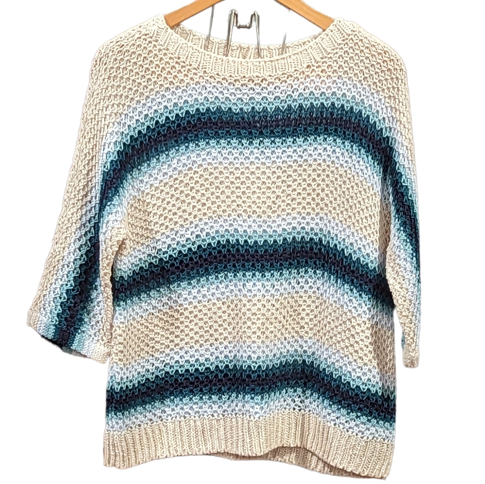 J. Jill Linen Blend 3/4 Sleeve Open Knit Sweater Size Small Petite